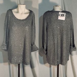 COPY - Anne Klein NWT Silver Knit Sequins Sweater…